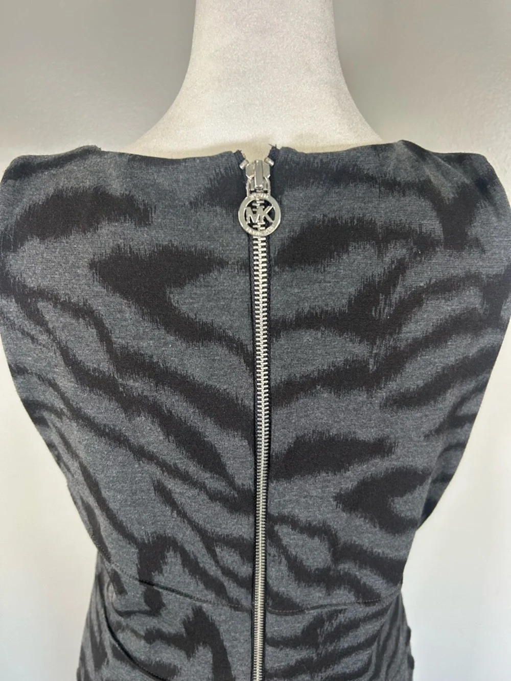 Michael Kors Sleeveless Dress Zipper Accents Zebra Animal Print Edgy